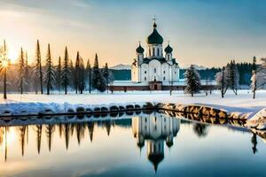 de kyrka av de helig korsa i de vinter. ai-genererad foto