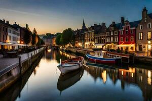 en kanal i Brugge, Belgien. ai-genererad foto