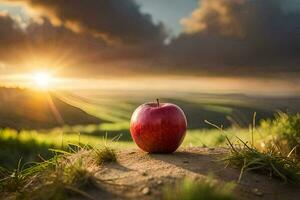 de äpple, solnedgång, landskap, natur, hd tapet. ai-genererad foto