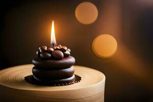 en choklad kaka med en ljus på topp. ai-genererad foto
