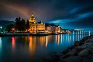 de stad av luzern i de natt. ai-genererad foto