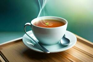 en kopp av te med en växt. ai-genererad foto