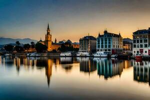 de stad av luzern på solnedgång. ai-genererad foto