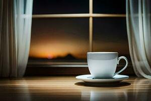 kaffe kopp på de fönster tröskel. ai-genererad foto