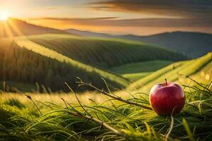 de äpple, äpple, solnedgång, landskap, natur, hd tapet. ai-genererad foto