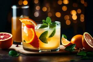 orange och grapefrukt cocktail med mynta löv. ai-genererad foto