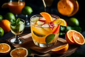 orange juice med färsk frukt och kalk. ai-genererad foto