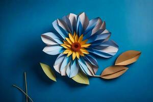 papper blomma på blå bakgrund. ai-genererad foto