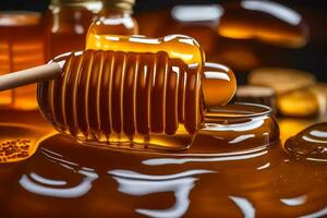 honung är en naturlig sötningsmedel den där är Begagnade i många livsmedel och drycker. ai-genererad foto