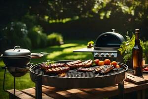 en grill med kött och grönsaker på Det. ai-genererad foto