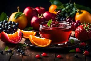 en glas av juice med frukt och bär. ai-genererad foto