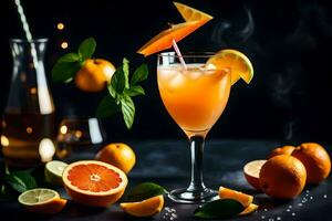 orange cocktail med mynta löv och skivor av apelsiner. ai-genererad foto