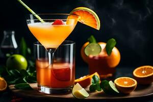 cocktail med orange skivor och garnering. ai-genererad foto