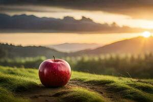 de äpple, solnedgång, landskap, natur, äpple, hd tapet. ai-genererad foto