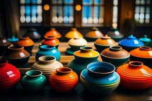 färgrik vaser på en tabell. ai-genererad foto