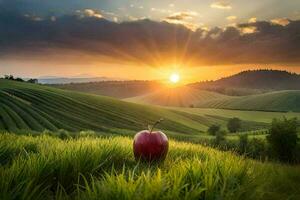 de äpple i de solnedgång. ai-genererad foto