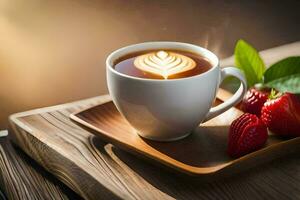 en kopp av kaffe med en latte konst design. ai-genererad foto