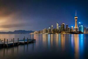 de stad horisont på natt i hong. ai-genererad foto