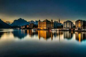 de stad av Luzern, schweiz, på skymning. ai-genererad foto