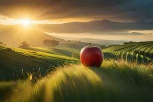 de äpple i de fält. ai-genererad foto