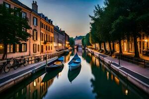 kanal i de stad av lyon, Frankrike. ai-genererad foto