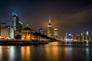 de stad horisont på natt i shanghai. ai-genererad foto