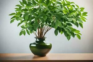 en grön växt i en vas på en tabell. ai-genererad foto