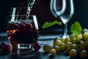 vin häller in i en glas av röd vin. ai-genererad foto