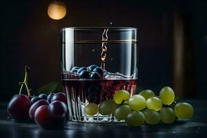 en glas av vin med vindruvor och vindruvor. ai-genererad foto