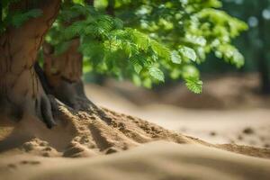 en träd är växande ut av de sand i de öken. ai-genererad foto