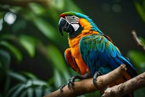 en färgrik papegoja sitter på en gren. ai-genererad foto