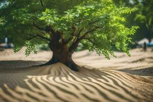 en träd i de öken- med sand sanddyner. ai-genererad foto