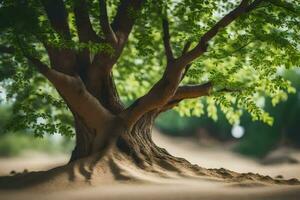en träd med rötter i de sand. ai-genererad foto