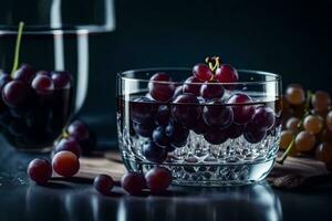 vindruvor i en glas med en glas av vin. ai-genererad foto