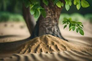 en träd och sand sanddyner i de öken. ai-genererad foto