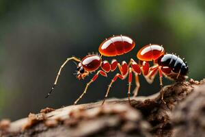 ett myra med röd ögon och svart ben. ai-genererad foto