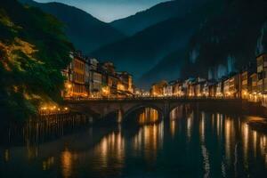 de stad av Heidelberg på natt. ai-genererad foto