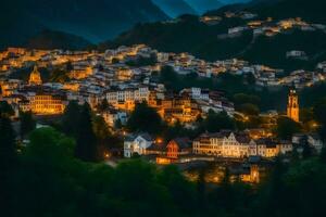 de stad av Salzburg på natt. ai-genererad foto