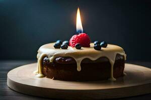 en födelsedag kaka med en ljus på topp. ai-genererad foto