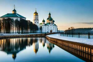 de ryska kyrka i vinter. ai-genererad foto