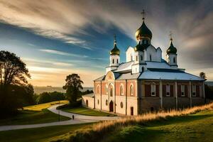 de kyrka av de helig korsa i de by av krasnogorsk, kras. ai-genererad foto