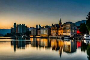 de stad av Luzern, schweiz på solnedgång. ai-genererad foto