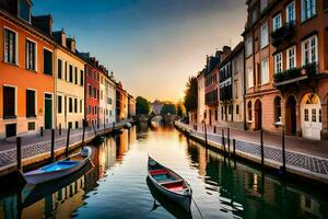 kanal i de stad av lyon, Frankrike. ai-genererad foto