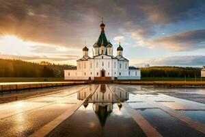 de kyrka av de helig korsa i de stad av krasnoyarsk, Ryssland. ai-genererad foto