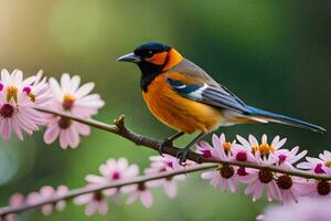 Foto tapet fågel, de blommor, de fågel, de blommor, de fågel, de blommor,. ai-genererad