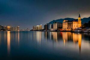 de stad av hong kong på natt. ai-genererad foto