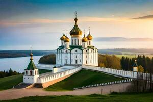 de kyrka av de helig korsa i de ryska landsbygden. ai-genererad foto