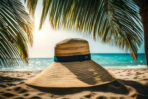 en sugrör hatt på de strand. ai-genererad foto