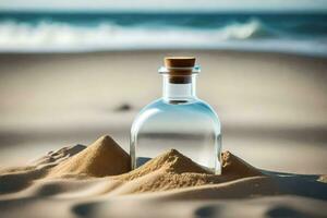 meddelande i en flaska på de strand. ai-genererad foto