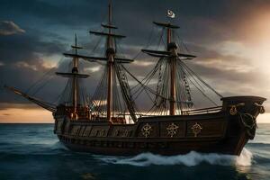 en pirat fartyg i de hav. ai-genererad foto